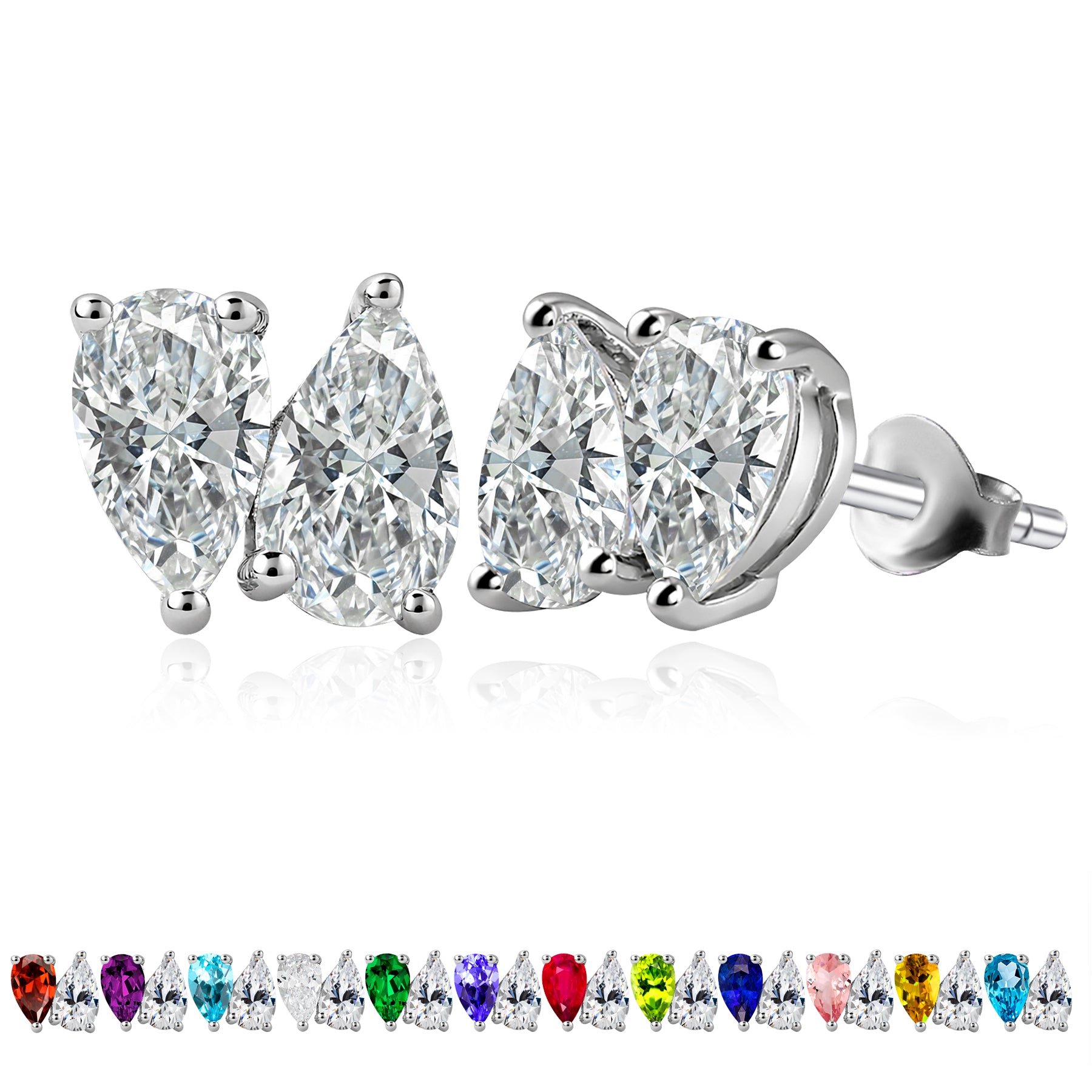 2.5 Carat Pear Cut Birthstone Two Stone Stud Earrings