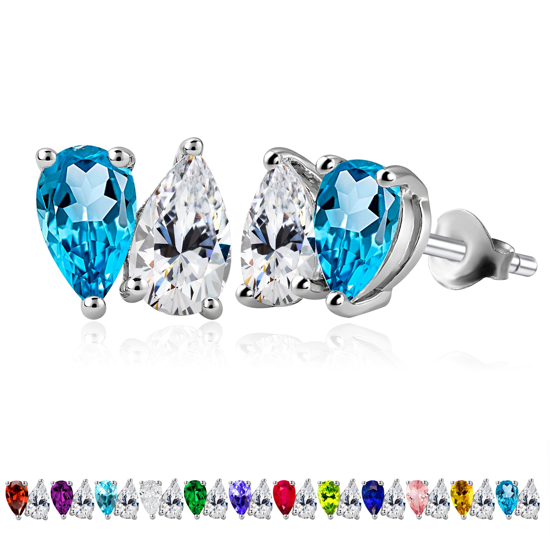 2.5 Carat Pear Cut Birthstone Two Stone Stud Earrings