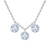 Round Cut Three-Stone Cascading Drop Necklace for Women, Cubic Zirconia Pendant Necklace, 18K White Gold Plated Layering Jewelry Gift for Her