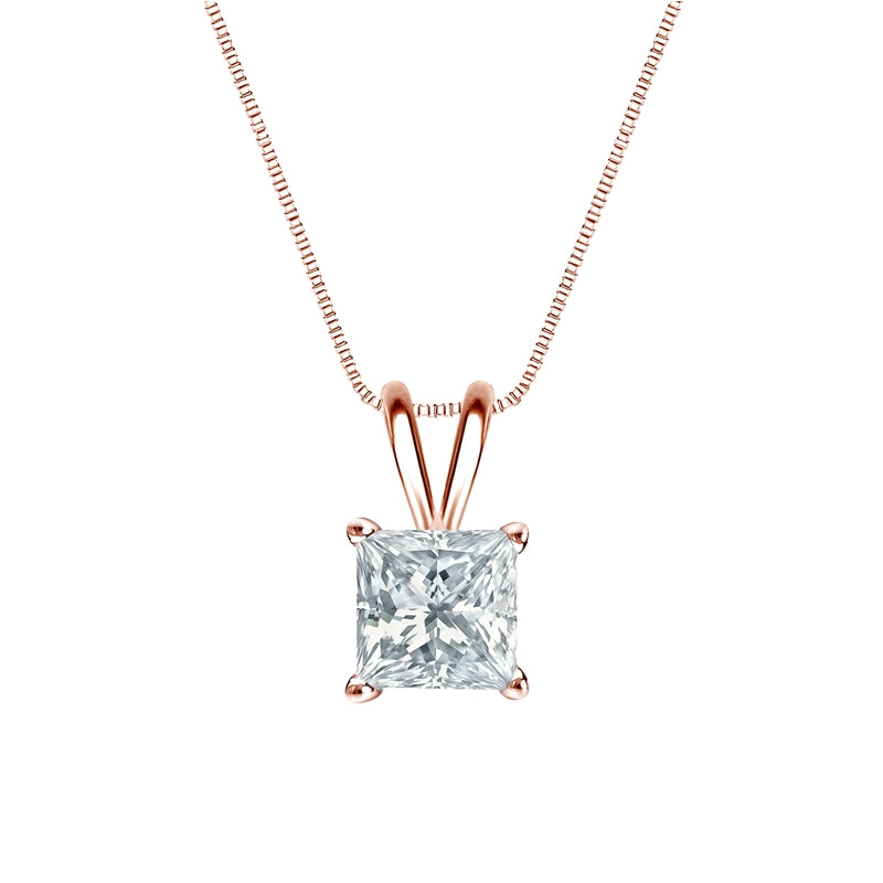 Certified - 2 Carat Princess Cut Moissanite - Simple Pendant Necklace - 18K White Gold Plating Over Silver