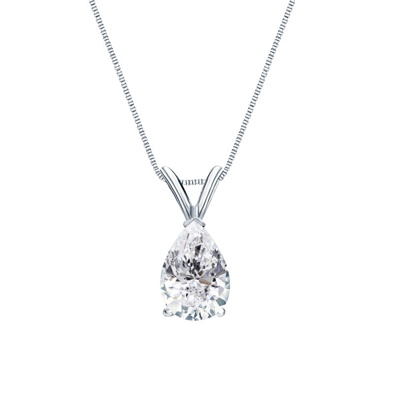 Certified - 2 Carat Pear Cut Moissanite - Elegant Pendant Necklace - 18K Yellow Gold Plating Over Silver