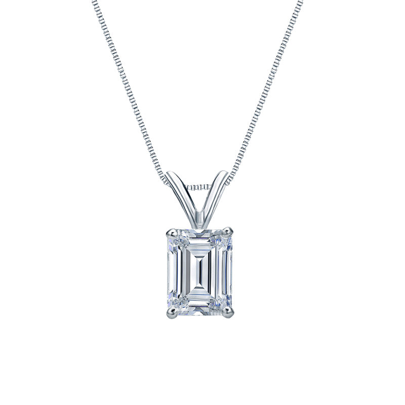 Certified - 2 Carat Emerald Cut Moissanite - Charming Pendant Necklace - 18K Yellow Gold Plating Over Silver