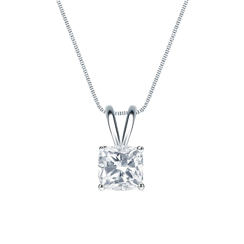 Certified - 2 Carat Cushion Cut Moissanite - Adorable Pendant Necklace - 18K Yellow Gold Plating Over Silver