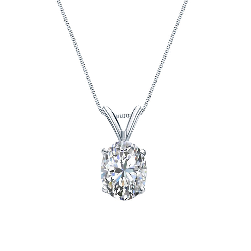 Certified - 2 Carat Oval Shape Moissanite - Classic Pendant Necklace - 18K Yellow Gold Plating Over Silver