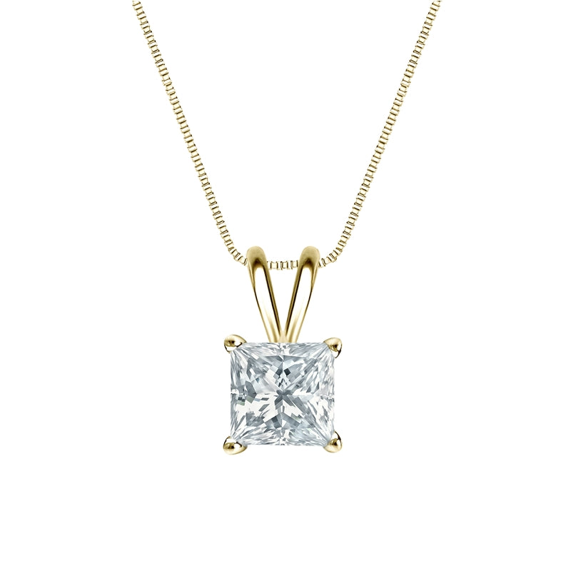 Certified - 2 Carat Princess Cut Moissanite - Simple Pendant Necklace - 18K White Gold Plating Over Silver