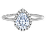 1.25 Carat Pear Halo Engagement Ring for Women, Cubic Zirconia Bridal Ring with Moissanite Accents, 18K Gold Plated