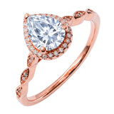 1.50 Carat Pear Cut Engagement Ring for Women, Teardrop Halo Bridal Ring with Moissanite Accents, Vintage Pavé Band, 18K Gold Plated
