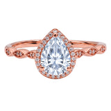 1.50 Carat Pear Cut Engagement Ring for Women, Teardrop Halo Bridal Ring with Moissanite Accents, Vintage Pavé Band, 18K Gold Plated