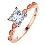 2.25 Carat Princess Cut Engagement Ring for Women, Cubic Zirconia Bridal Ring with Moissanite Side Stones, Vintage Milgrain Band, 18K Rose Gold Plated