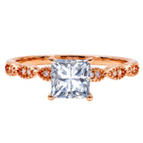 2.25 Carat Princess Cut Engagement Ring for Women, Cubic Zirconia Bridal Ring with Moissanite Side Stones, Vintage Milgrain Band, 18K Rose Gold Plated