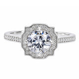 Halo Engagement Ring for Women, 2.25 Carat Round Cut Cubic Zirconia with Moissanite Side Stones, Vintage Inspired Promise Anniversary Ring, 18K Gold Plated