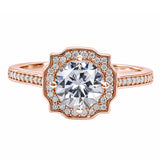 Halo Engagement Ring for Women, 2.25 Carat Round Cut Cubic Zirconia with Moissanite Side Stones, Vintage Inspired Promise Anniversary Ring, 18K Gold Plated
