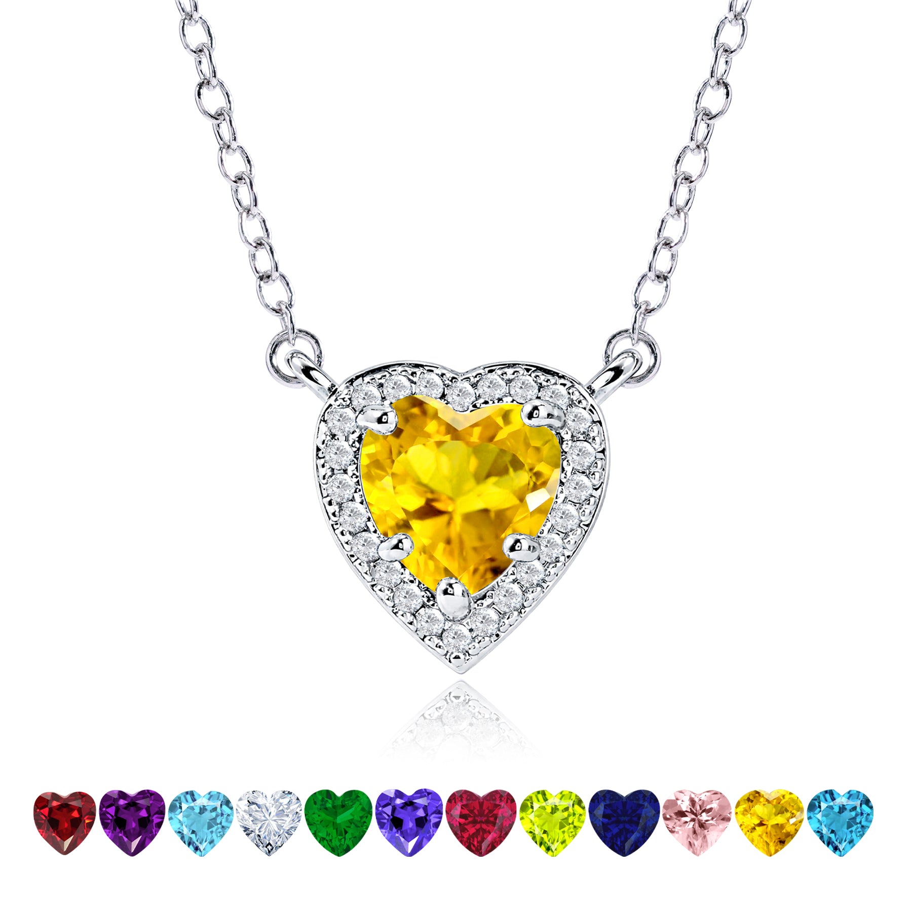 2 Carat Heart Shape Cubic Zirconia Birthstones Halo Necklace