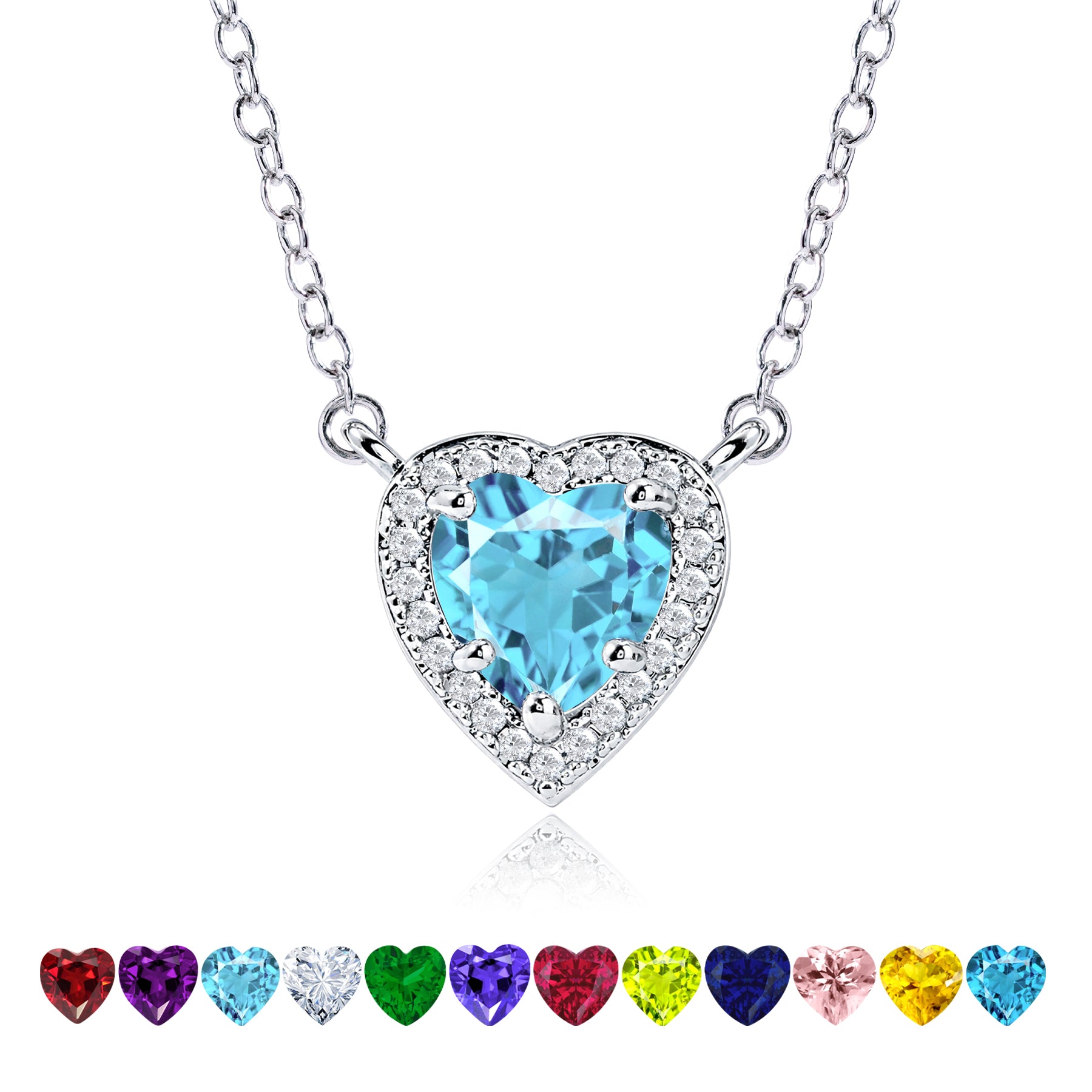 2 Carat Heart Shape Cubic Zirconia Birthstones Halo Necklace