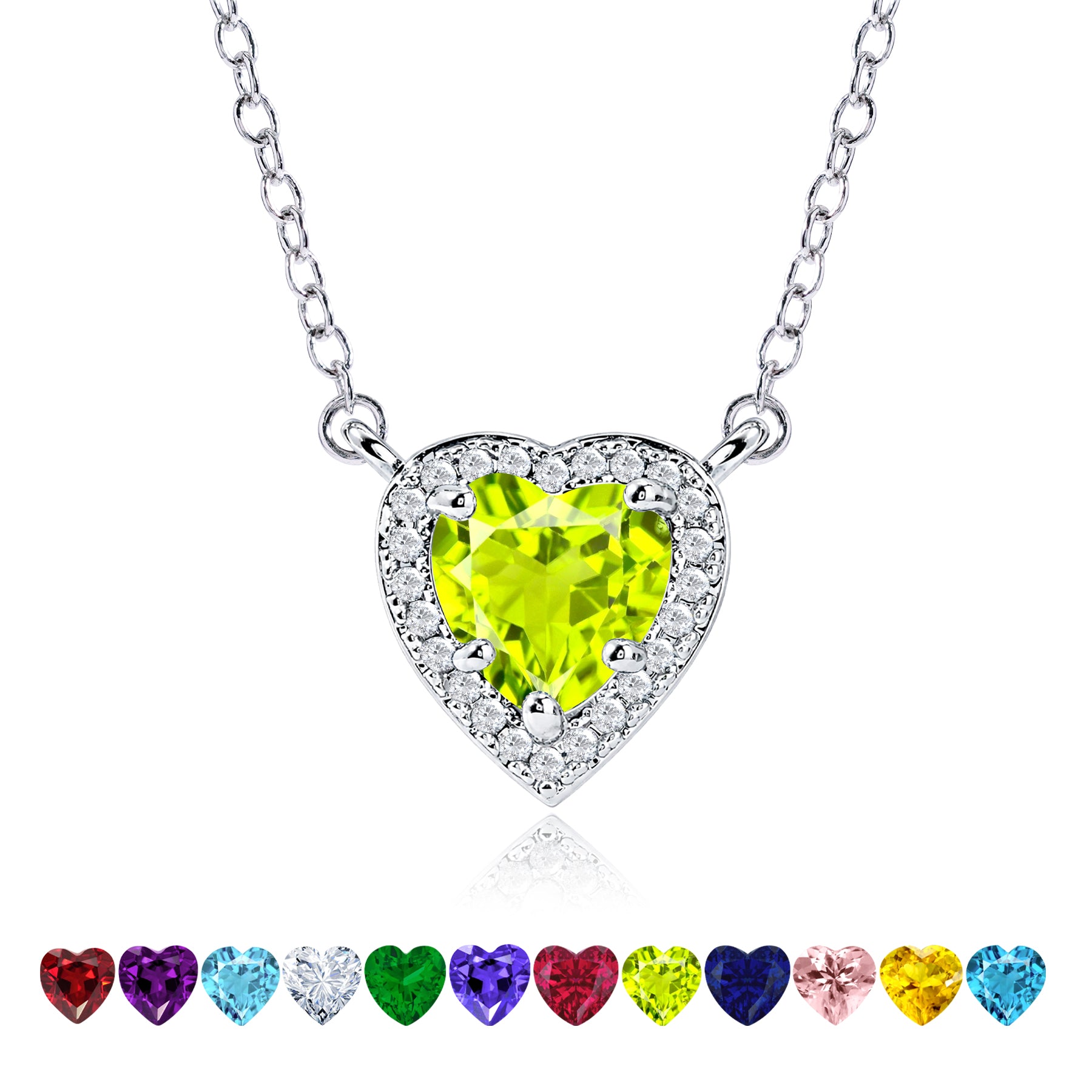 2 Carat Heart Shape Cubic Zirconia Birthstones Halo Necklace