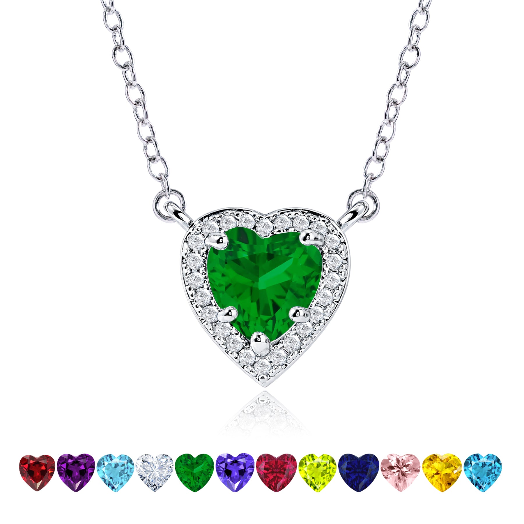 2 Carat Heart Shape Cubic Zirconia Birthstones Halo Necklace