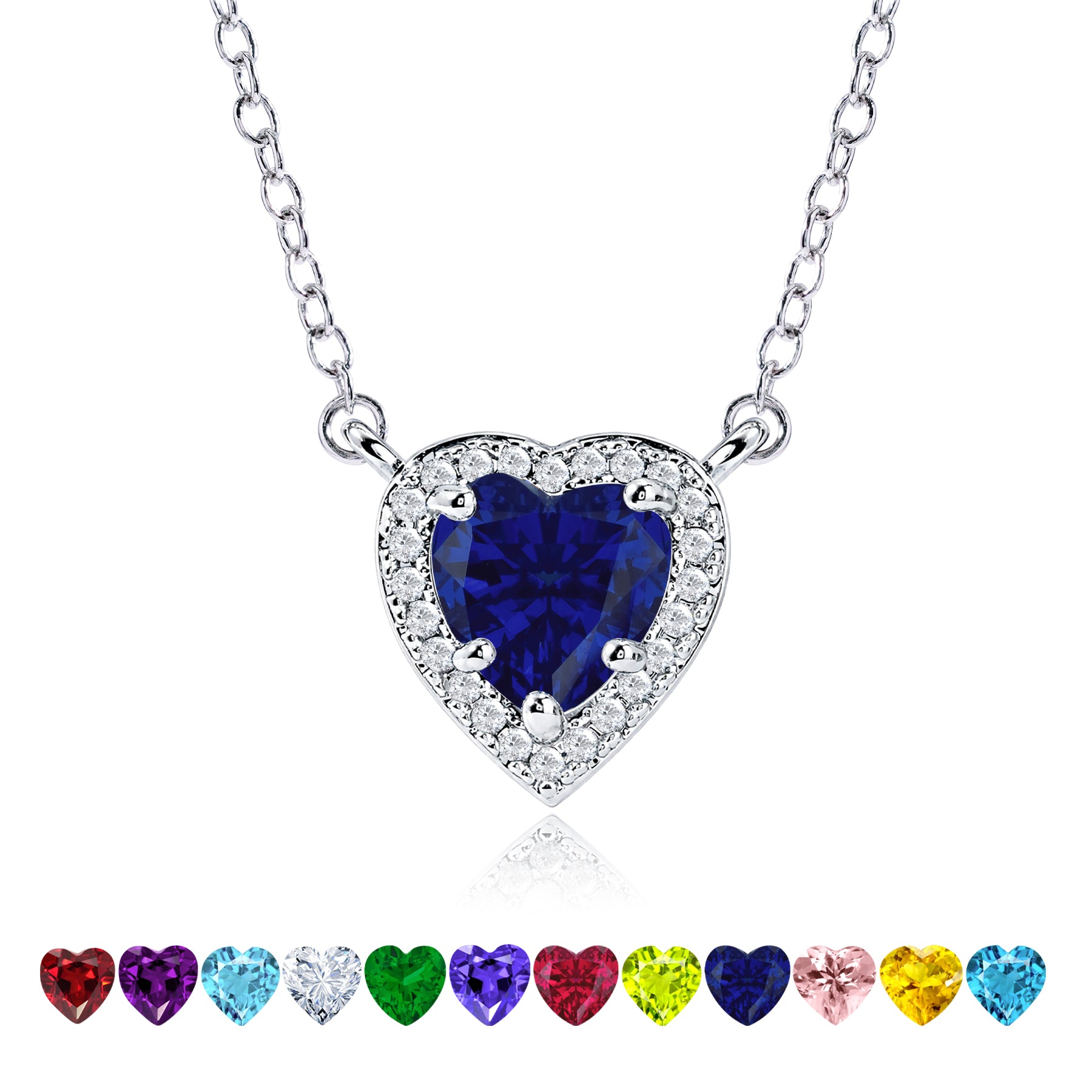 2 Carat Heart Shape Cubic Zirconia Birthstones Halo Necklace