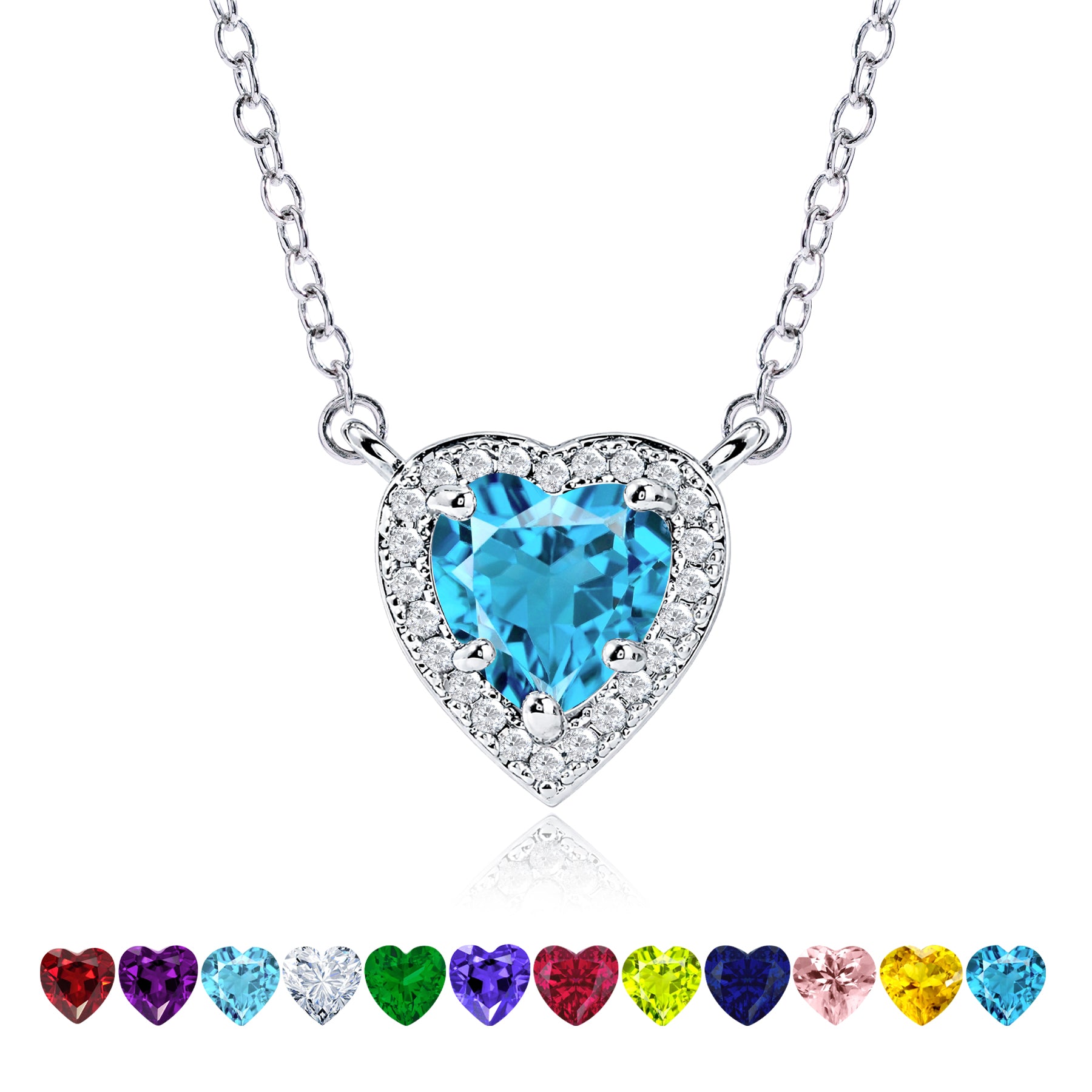 2 Carat Heart Shape Cubic Zirconia Birthstones Halo Necklace