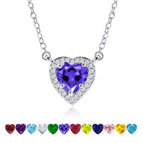 2 Carat Heart Shape Cubic Zirconia Birthstones Halo Necklace