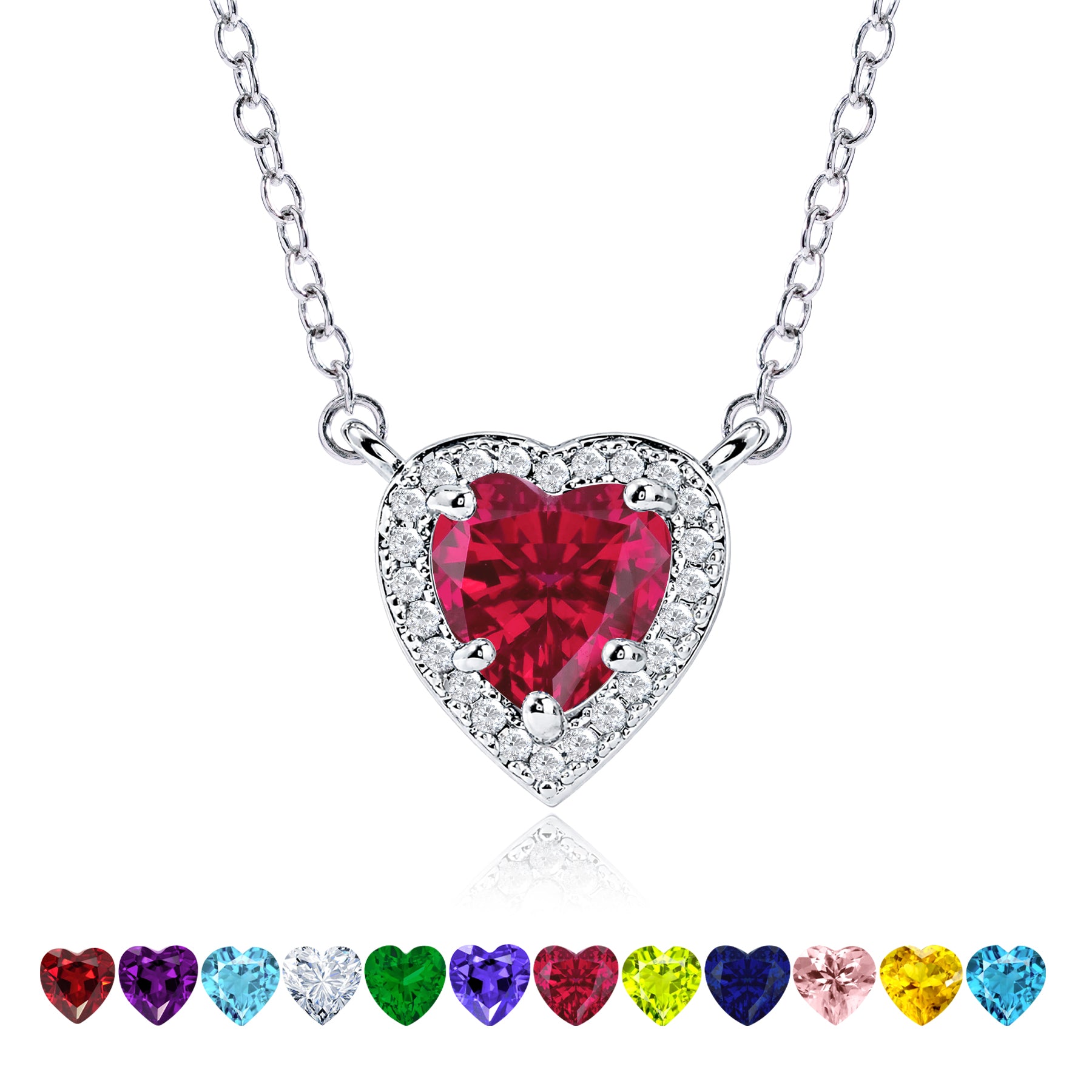 2 Carat Heart Shape Cubic Zirconia Birthstones Halo Necklace