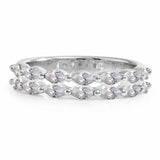 2 Carat Birthstone Double Row Eternity Anniversary Band Ring for Women, Marquise Cut Cubic Zirconia, 18K White Gold Plated