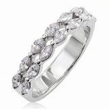 2 Carat Birthstone Double Row Eternity Anniversary Band Ring for Women, Marquise Cut Cubic Zirconia, 18K White Gold Plated