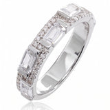 3 Carat Alternating Birthstone Band Ring, Emerald Cut Cubic Zirconia, 18K White Gold Plated, Stackable Wedding Ring for Women