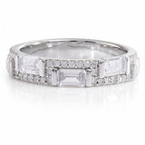 3 Carat Alternating Birthstone Band Ring, Emerald Cut Cubic Zirconia, 18K White Gold Plated, Stackable Wedding Ring for Women