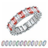 10 Carat Emerald Cut January Birthstone - Multicolor Eternity Wedding Band - Garnet & Cubic Zirconia Rings in 18K White Gold Plating for Women