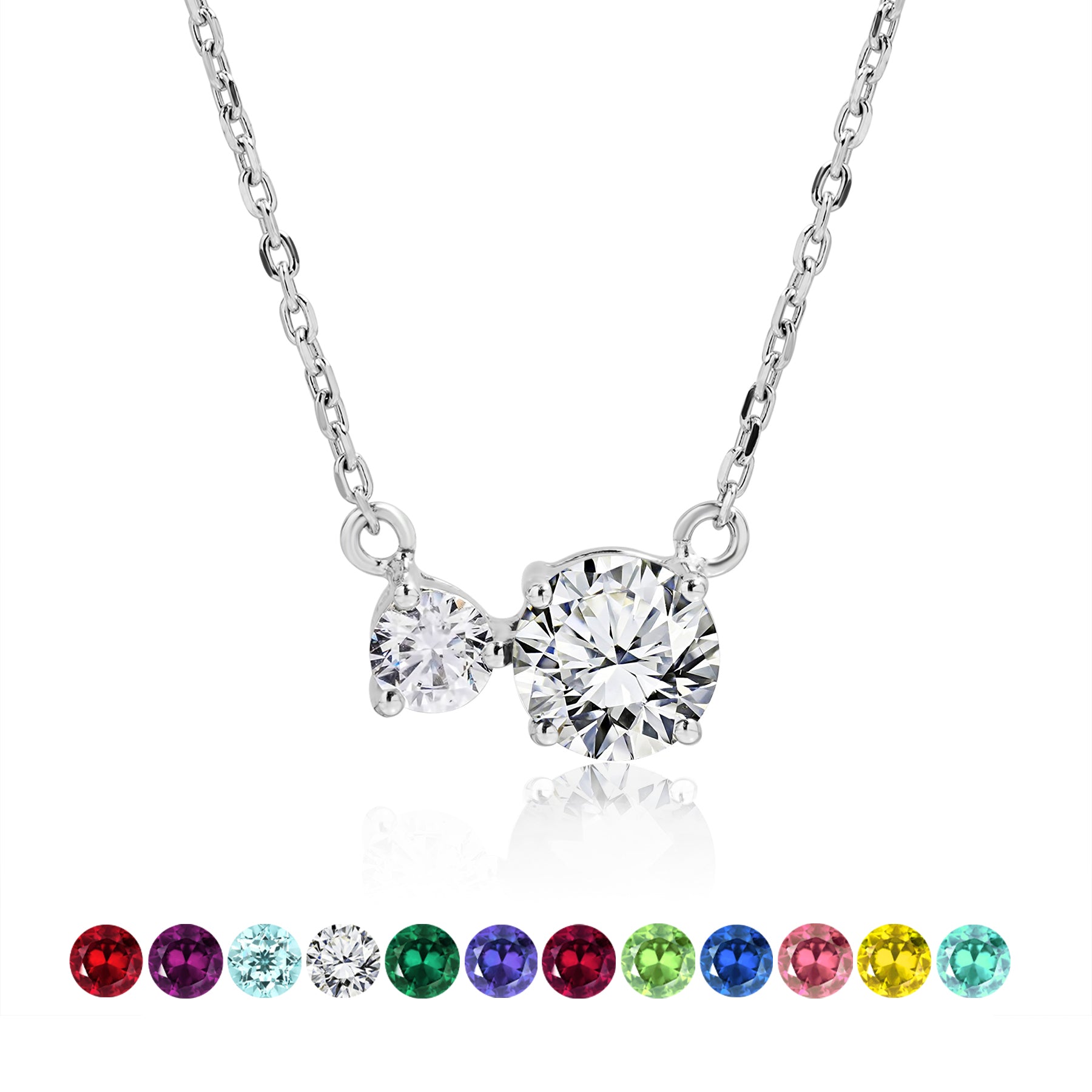 Birthstone Pendant Two Stones Necklace