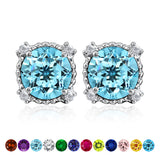 3.5 Carat Round Cut Birthstone Halo Milgrain Stud Earrings