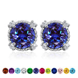 3.5 Carat Round Cut Birthstone Halo Milgrain Stud Earrings