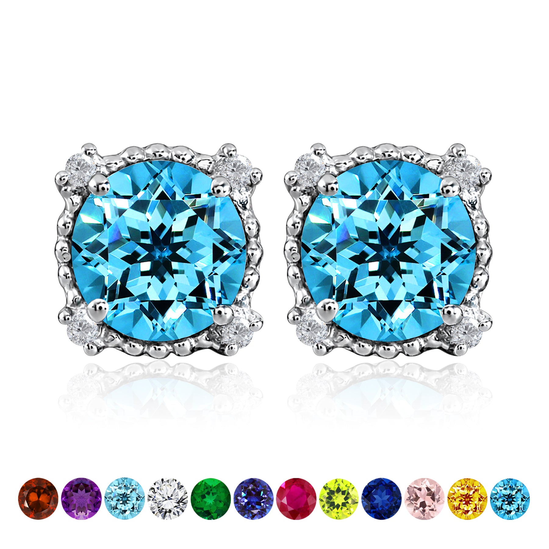 3.5 Carat Round Cut Birthstone Halo Milgrain Stud Earrings
