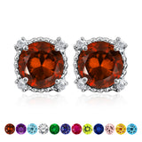 3.5 Carat Round Cut Birthstone Halo Milgrain Stud Earrings