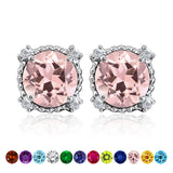 3.5 Carat Round Cut Birthstone Halo Milgrain Stud Earrings