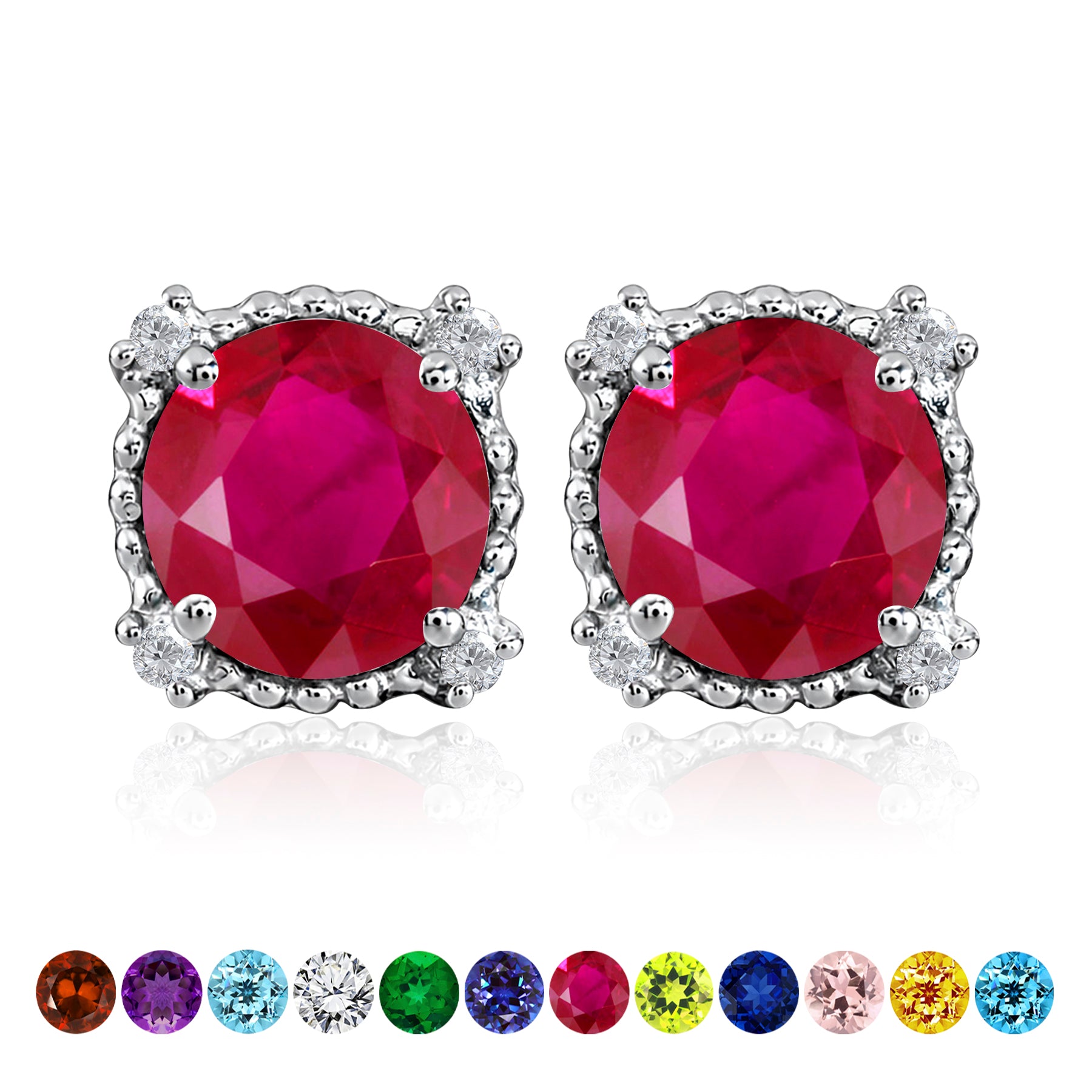 3.5 Carat Round Cut Birthstone Halo Milgrain Stud Earrings