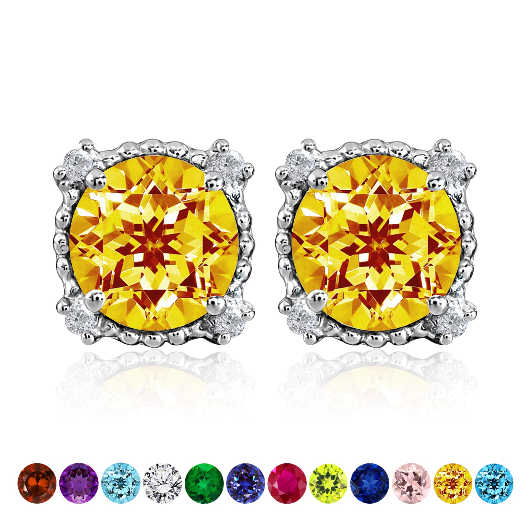 3.5 Carat Round Cut Birthstone Halo Milgrain Stud Earrings