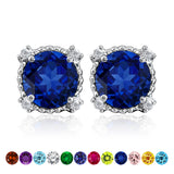 3.5 Carat Round Cut Birthstone Halo Milgrain Stud Earrings