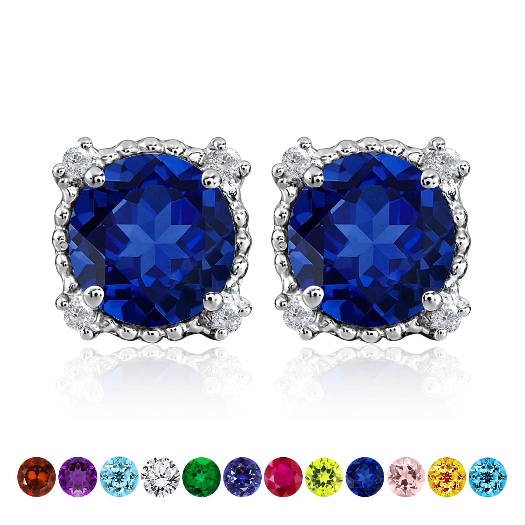 3.5 Carat Round Cut Birthstone Halo Milgrain Stud Earrings