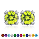 3.5 Carat Round Cut Birthstone Halo Milgrain Stud Earrings