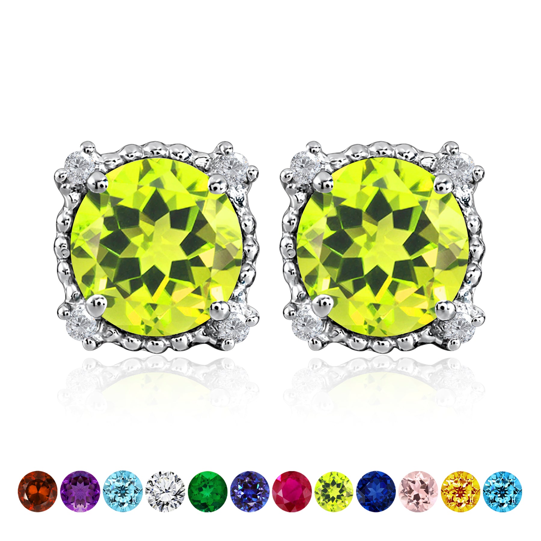 3.5 Carat Round Cut Birthstone Halo Milgrain Stud Earrings