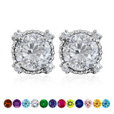 3.5 Carat Round Cut Birthstone Halo Milgrain Stud Earrings