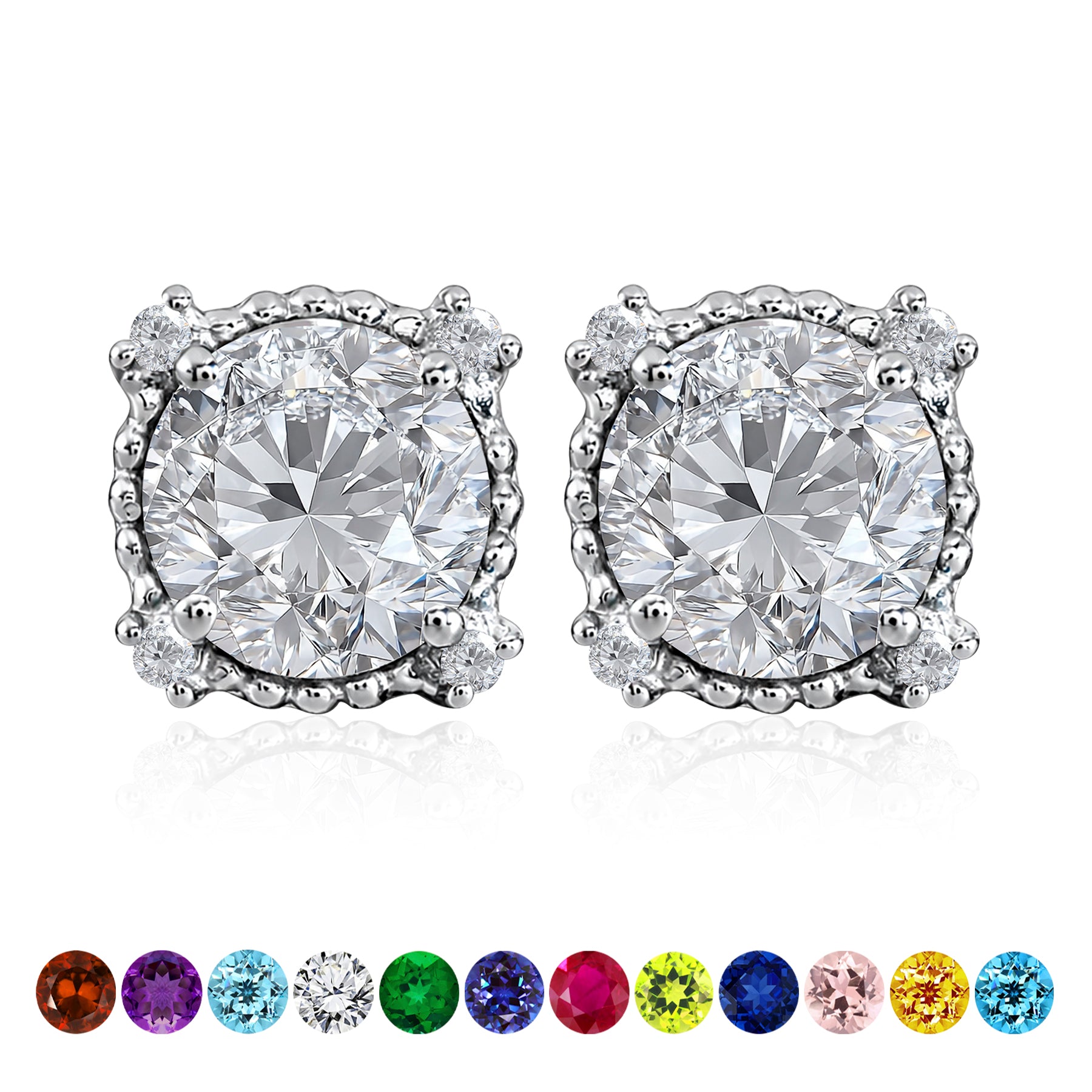 3.5 Carat Round Cut Birthstone Halo Milgrain Stud Earrings