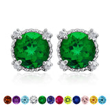 3.5 Carat Round Cut Birthstone Halo Milgrain Stud Earrings