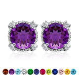 3.5 Carat Round Cut Birthstone Halo Milgrain Stud Earrings