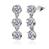 1 Carat Lab Grown Diamond Bezel Drop Earrings - Classic Round Cut Three Stones Dangle Earrings in 18K White Gold Plating for Women