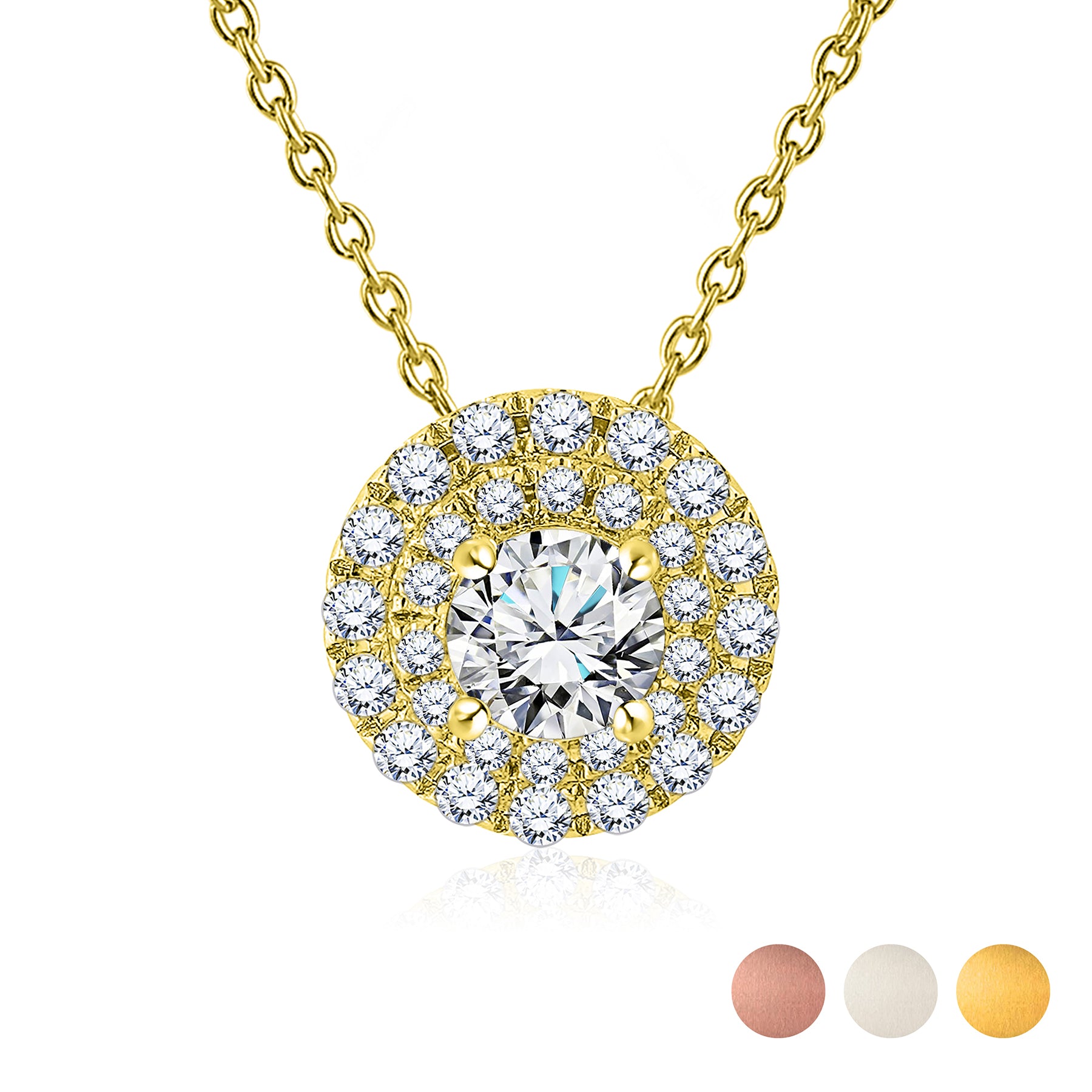 Lab Diamond 1 Carat Round Cut Double Halo Pendant Necklace