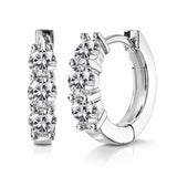 1 Carat Lab Grown Diamond Huggie Hoop Earrings - Round Cut Three Stones Huggie Earrings in 18K White Gold Plating for Women