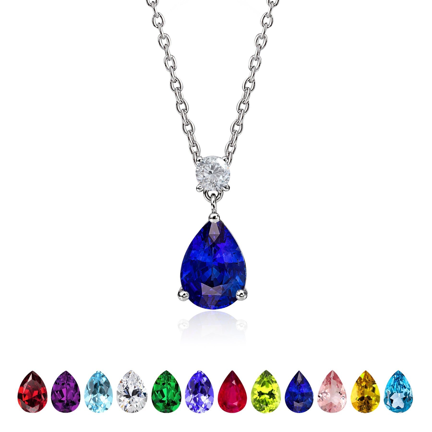 3.25 Carat Birthstones Round and Pear Cut Dangle Necklace
