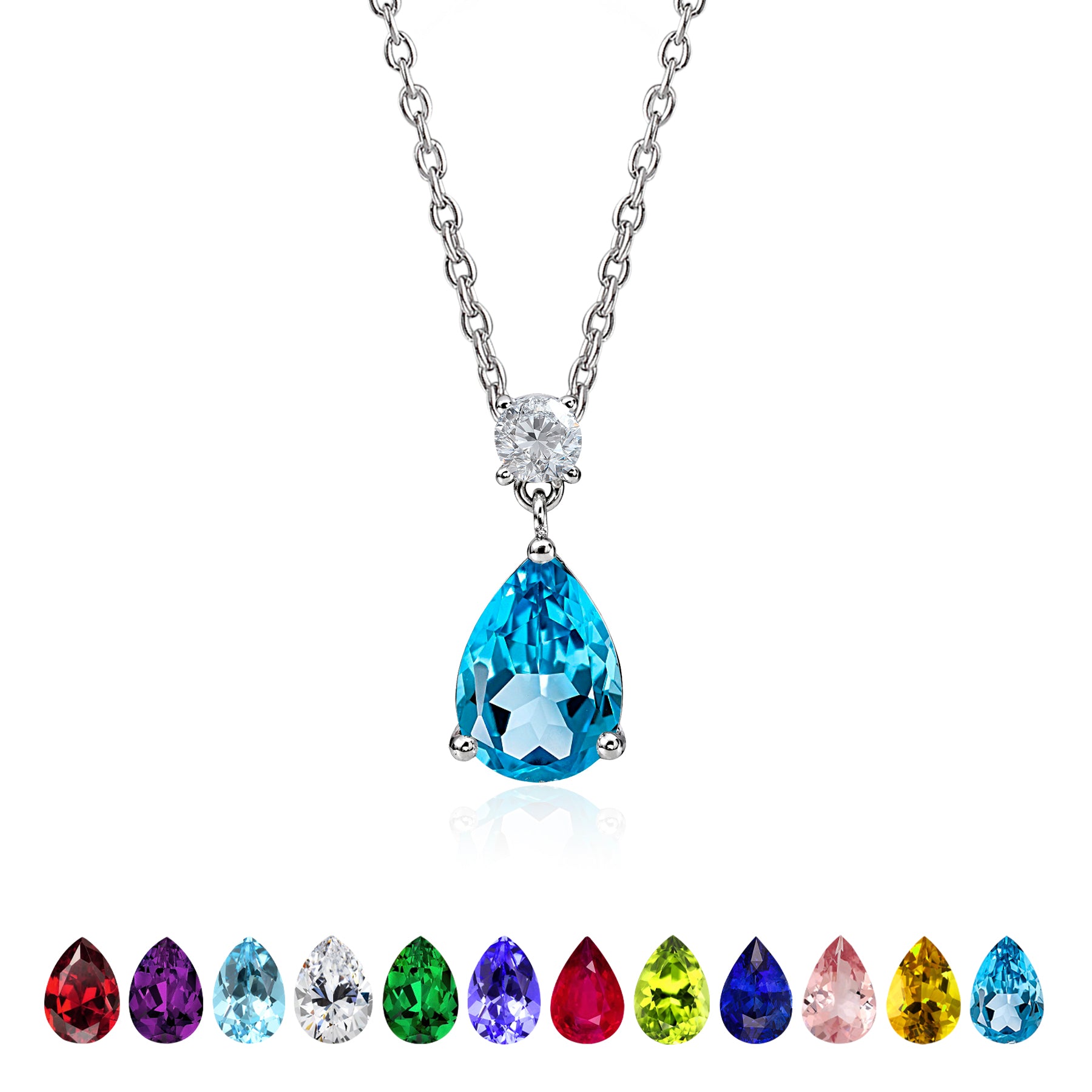 3.25 Carat Birthstones Round and Pear Cut Dangle Necklace